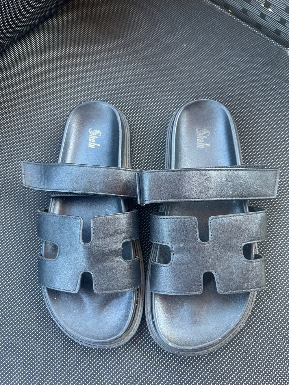 Black Slide Sandals with Cutout Straps